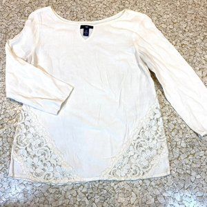 Off white Gap XS  pretty Lace inset tunic top long sleeve EUC